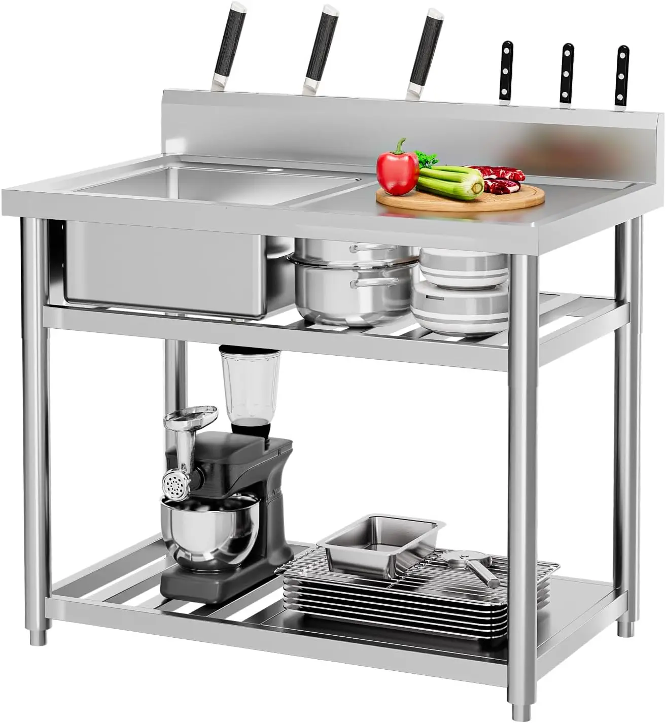 Commercial Kitchen Double Sink - Évier utilitaire en acier inoxydable, évier