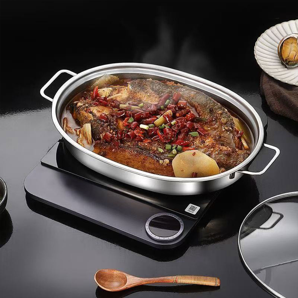 Induction Cooker Commercial - Plateau en acier inoxydable avec poignées