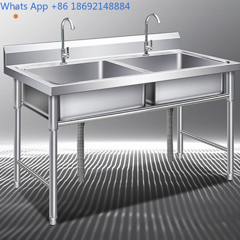Commercial Kitchen Double Sink - Évier Commercial en acier inoxydable, simple,
