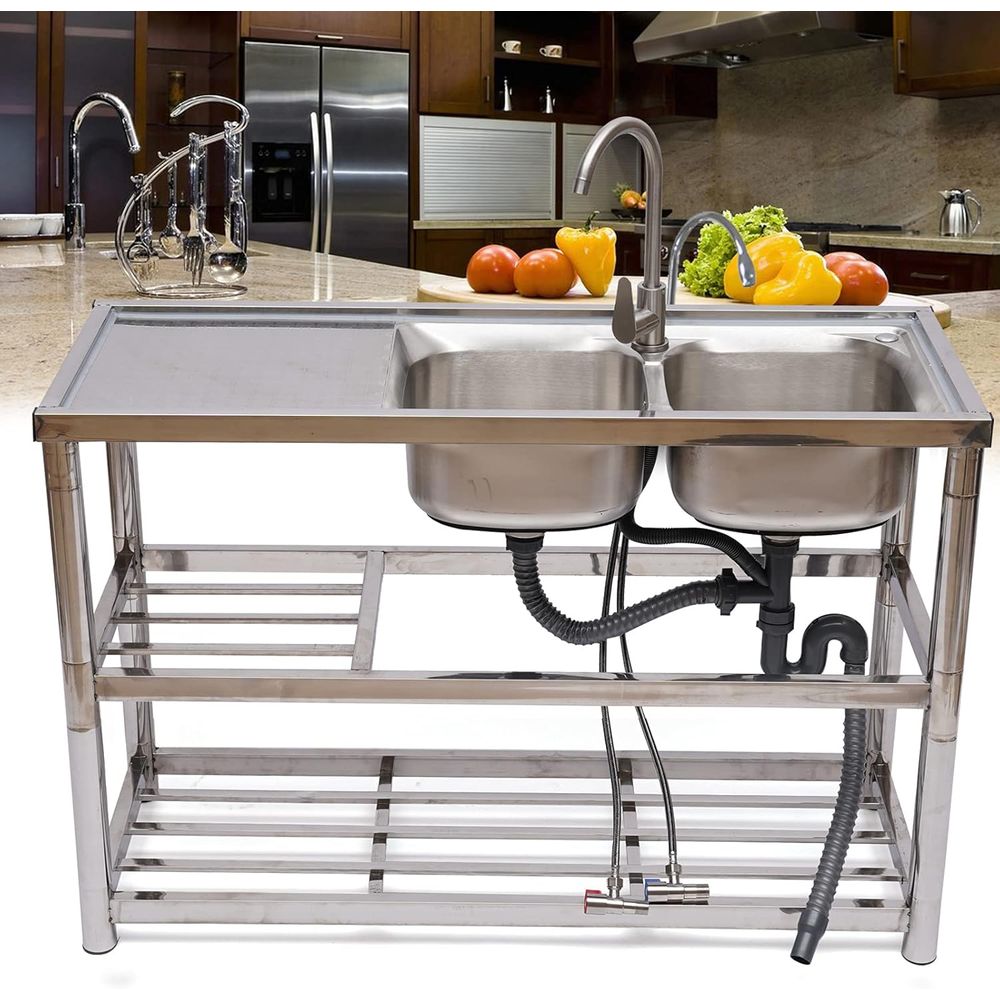 Évier double en acier inoxydab - Commercial Kitchen Double Sink avis et prix