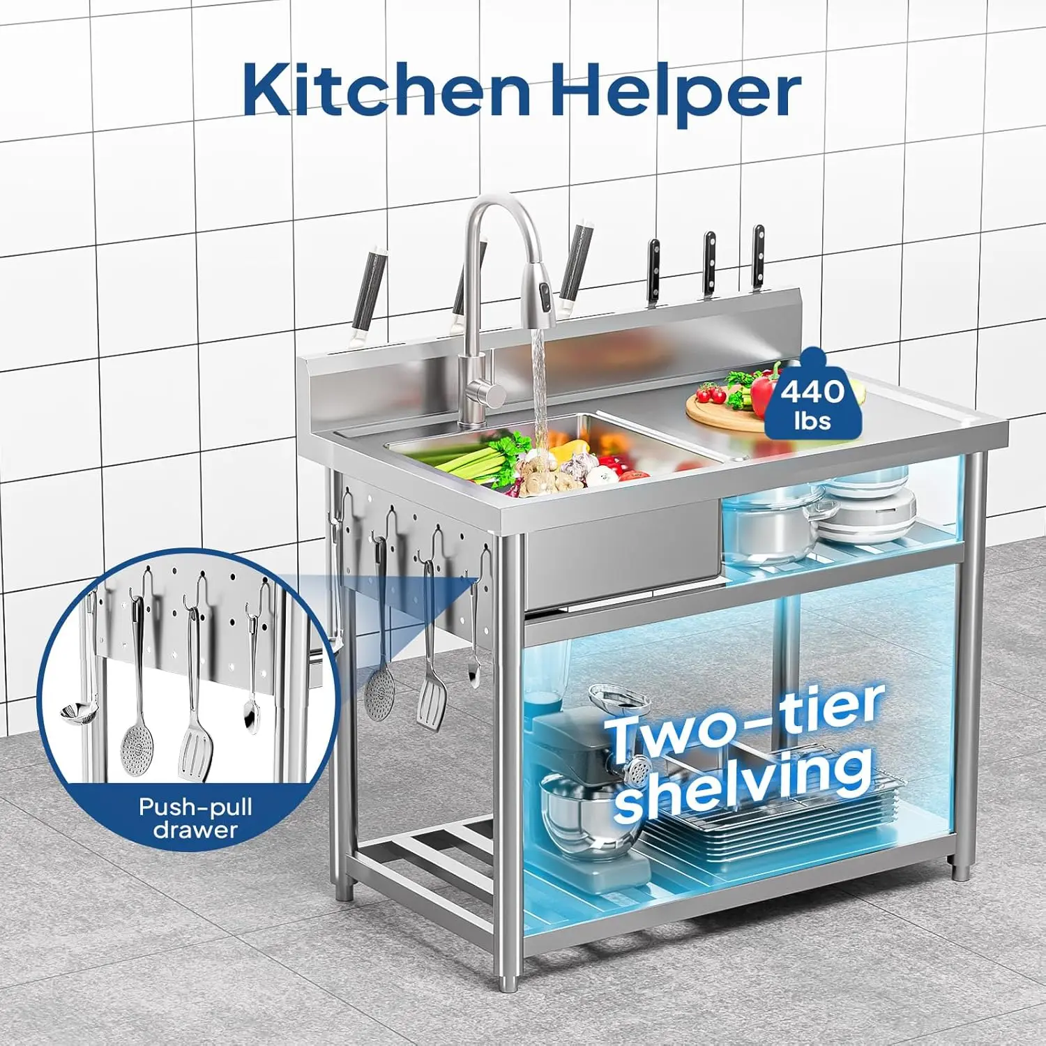 Évier utilitaire en acier inox - Commercial Kitchen Double Sink avis et prix