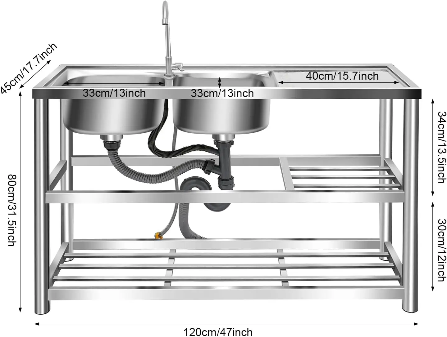 Évier autoportant à 3 niveaux  - Commercial Kitchen Double Sink avis et prix