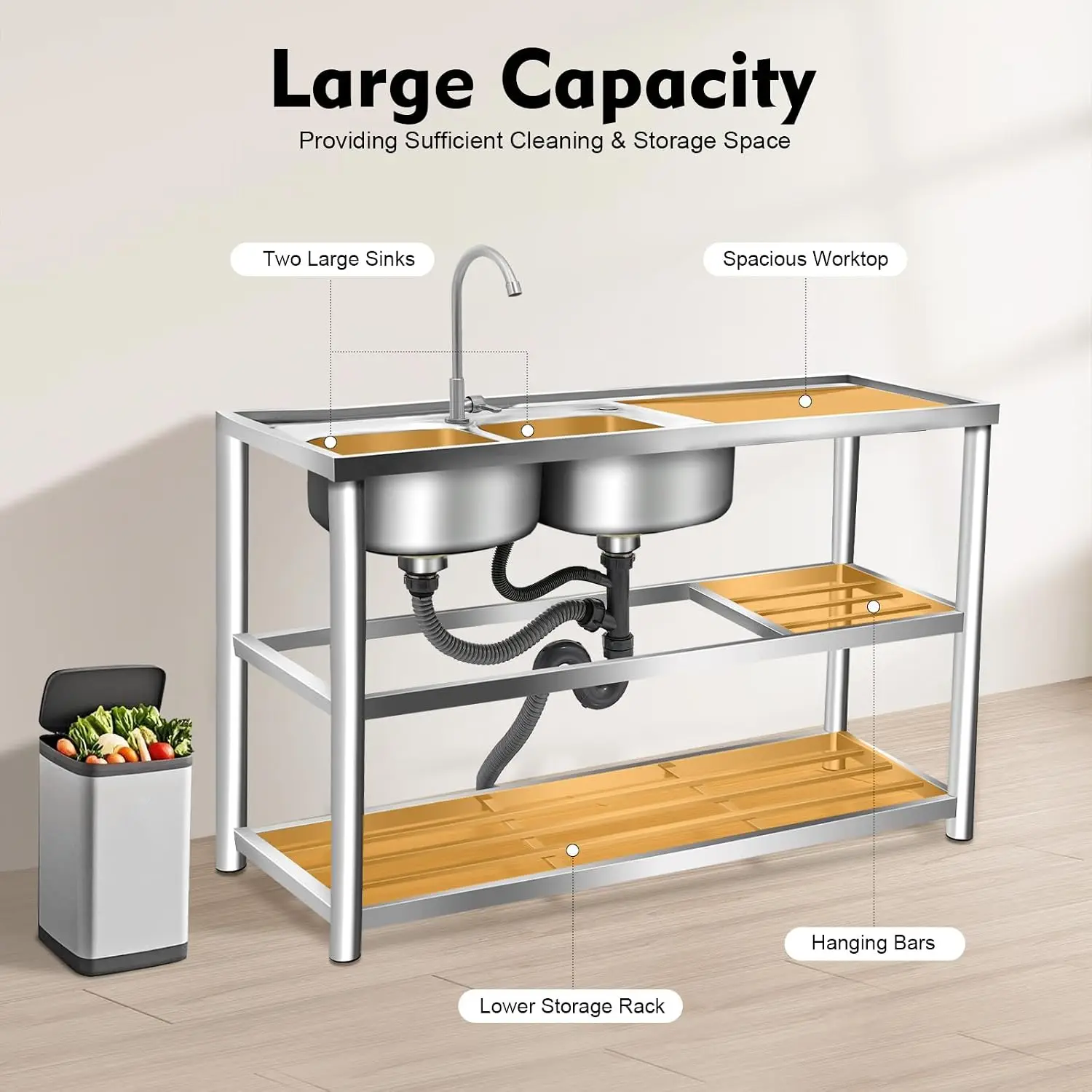 Évier autoportant à 3 niveaux  - Commercial Kitchen Double Sink avis et prix