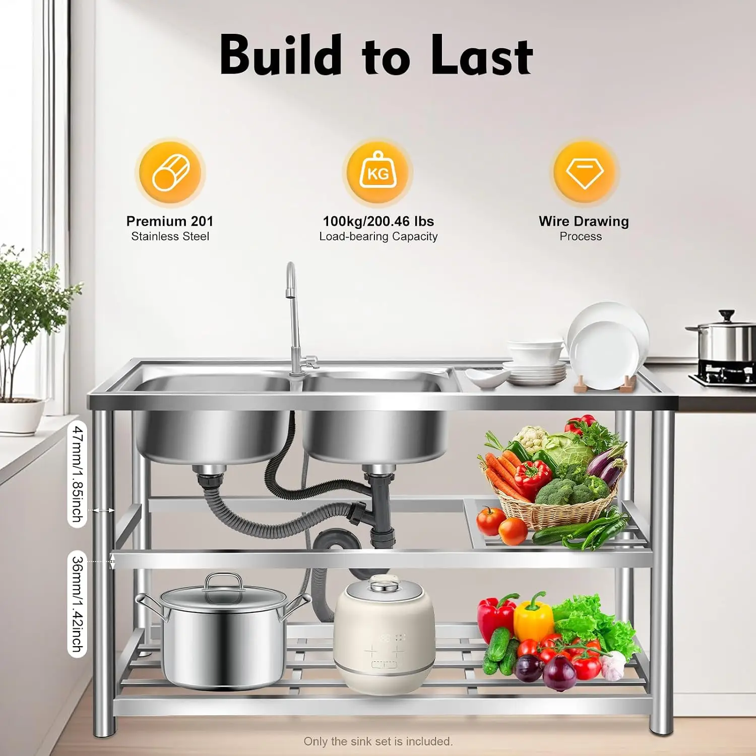 Évier autoportant à 3 niveaux  - Commercial Kitchen Double Sink avis et prix